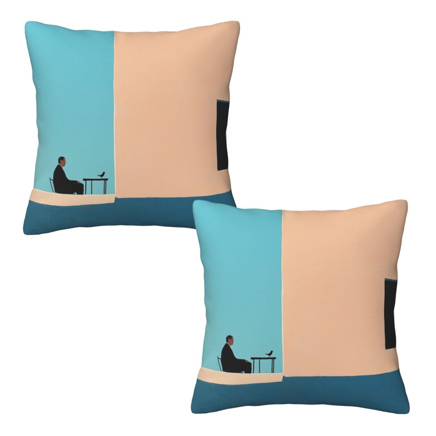 Set of 2 Modern Minimalist Art Throw Pillow Covers – 18x18 Inch Decorative Cushion Covers with Man & Bird Illustration for Sofa, Bed, and Living Room (No Insert Included)