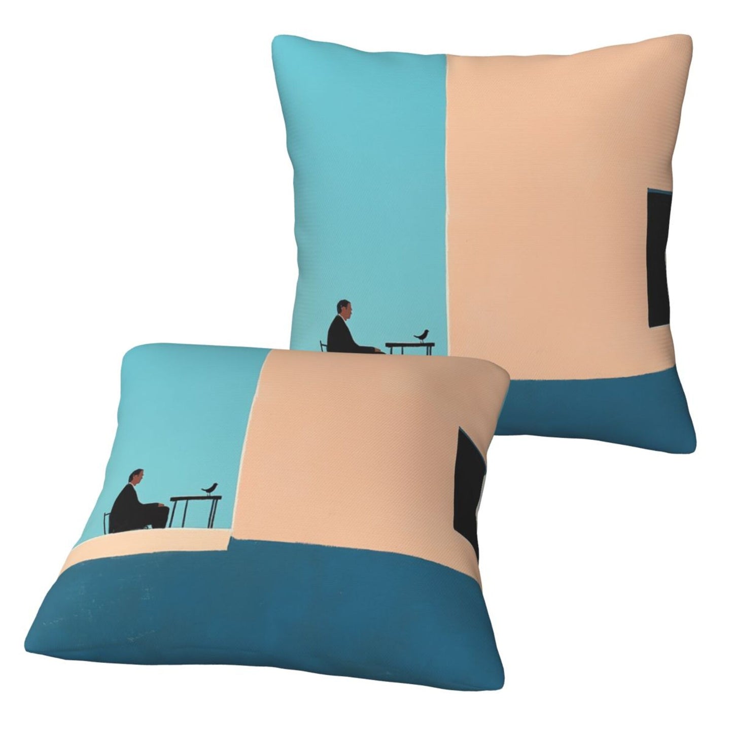 Set of 2 Modern Minimalist Art Throw Pillow Covers – 18x18 Inch Decorative Cushion Covers with Man & Bird Illustration for Sofa, Bed, and Living Room (No Insert Included)