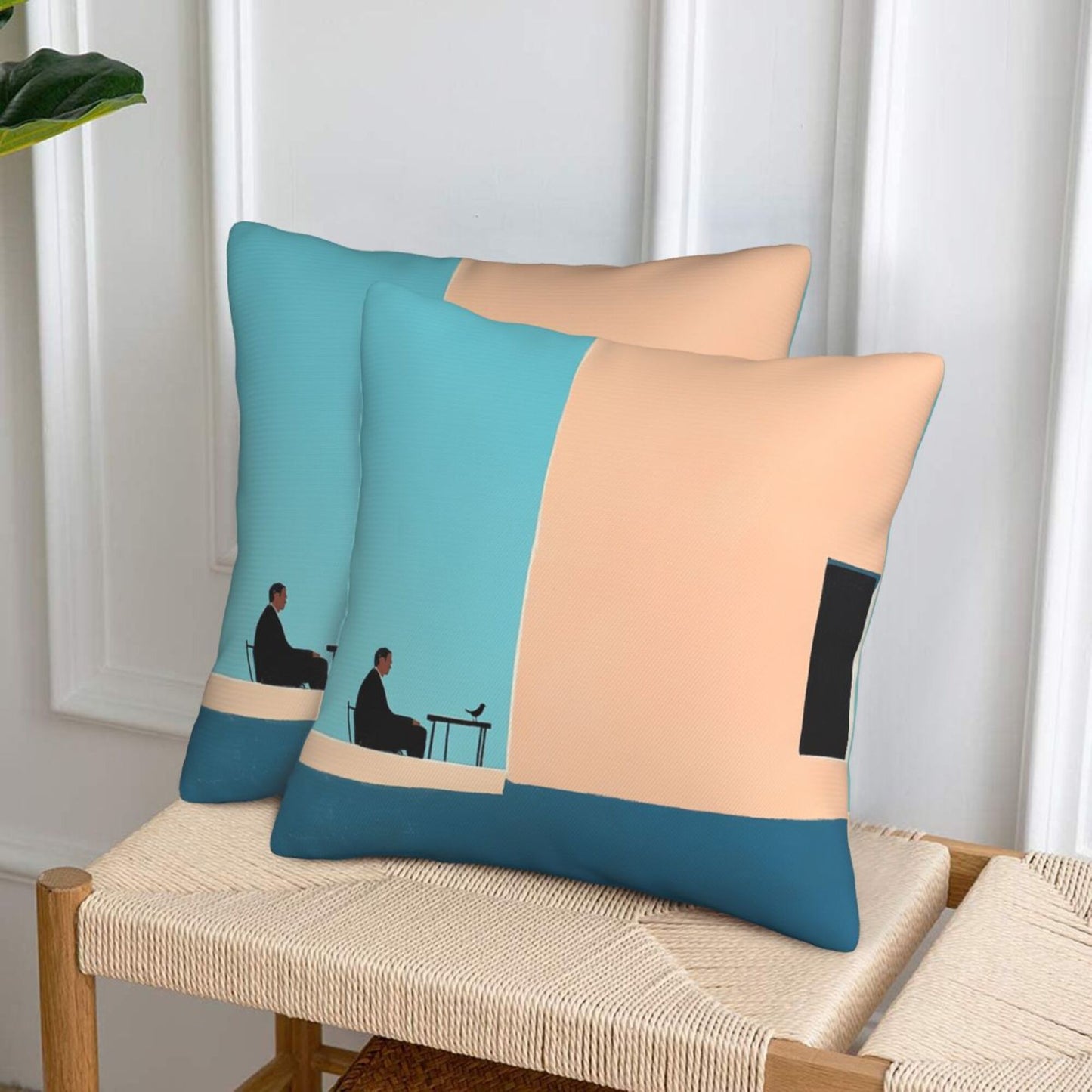 Set of 2 Modern Minimalist Art Throw Pillow Covers – 18x18 Inch Decorative Cushion Covers with Man & Bird Illustration for Sofa, Bed, and Living Room (No Insert Included)