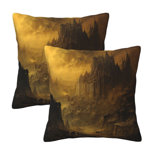 Set of 2 Gothic Fantasy Dark Castle Art Pillow Covers – 18x18 Inches Mysterious Throw Cushion Covers for Sofa or Bed (No Inserts)