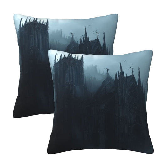 Set of 2 Gothic Castle Pillow Covers – 18x18 Inch Mysterious Cathedral Decorative Cushion Covers for Dark Fantasy Decor (No Inserts)