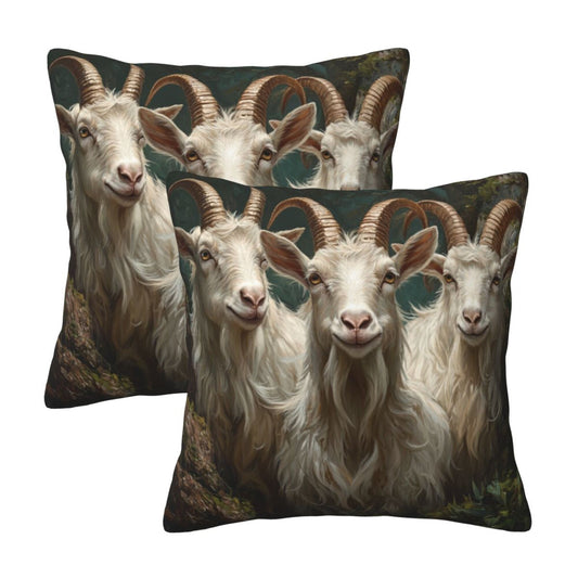 Set of 2 Smiling Goat Pillow Covers – 18x18 Inch Realistic Animal Farm Decorative Cushion Covers for Couch Sofa Bed (No Inserts)